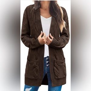 MEROKEETY Women's Long Sleeve Cable Knit Cardigan Sweaters Open Front